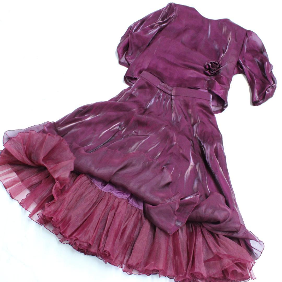 【美品 日本製社交ダンス衣装】Sanline 赤 スカート トップス 上下セット