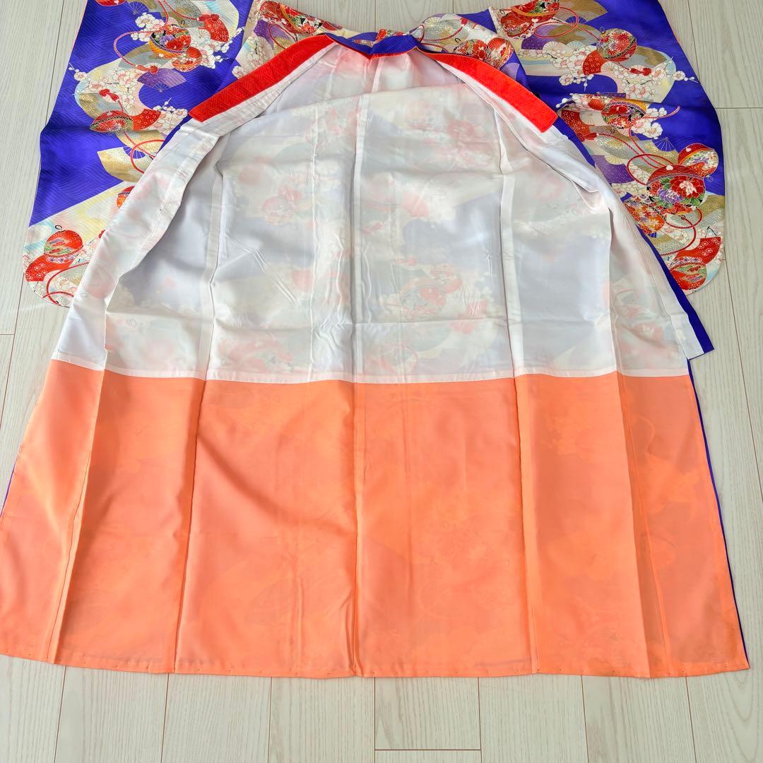 七五三 子供　着物　７歳　青紫　襦袢付き