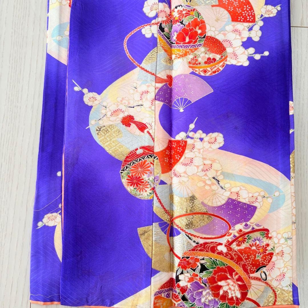 七五三 子供　着物　７歳　青紫　襦袢付き