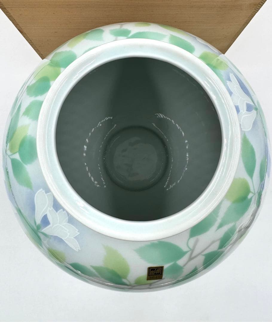 015前畑陶器　庫山窯　色絵染付　花瓶　飾り壺　未使用　共箱