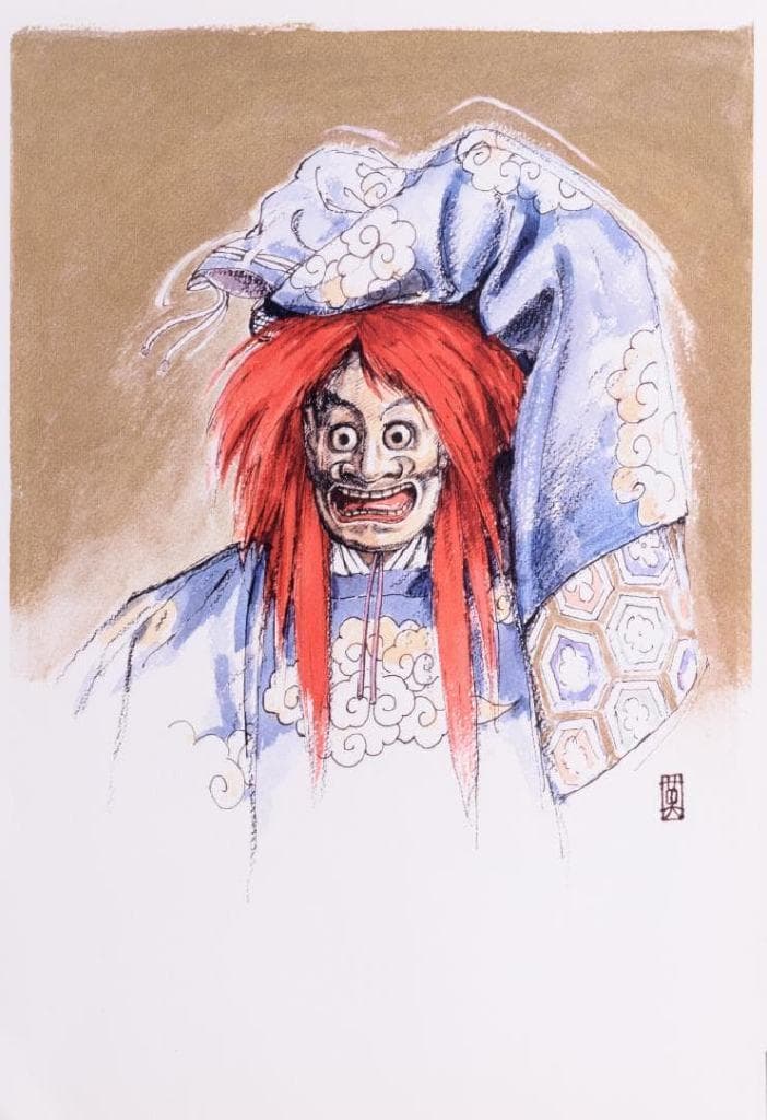 激レア作品 能 秀樹 作　能楽　アートポスター額　約41×29.3cm 5