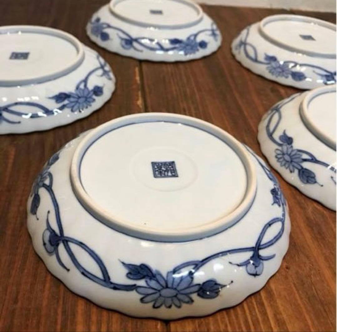 美品　龍峰窯　祥瑞花丸紋　金彩　銘々皿　色とりどりな絵柄が華やかな　取り皿　5枚