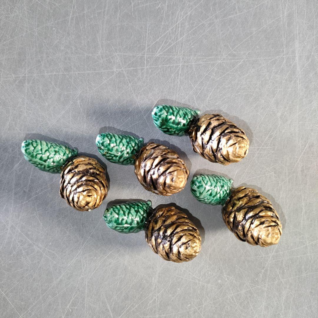 A1267-9/平安雲泉 造/金彩松笠箸置5客/共箱/和食器/懐石道具/