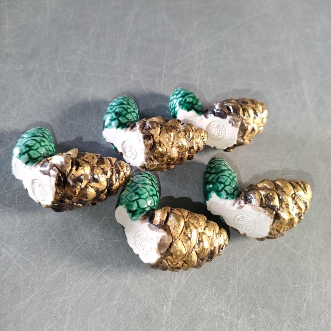 A1267-9/平安雲泉 造/金彩松笠箸置5客/共箱/和食器/懐石道具/