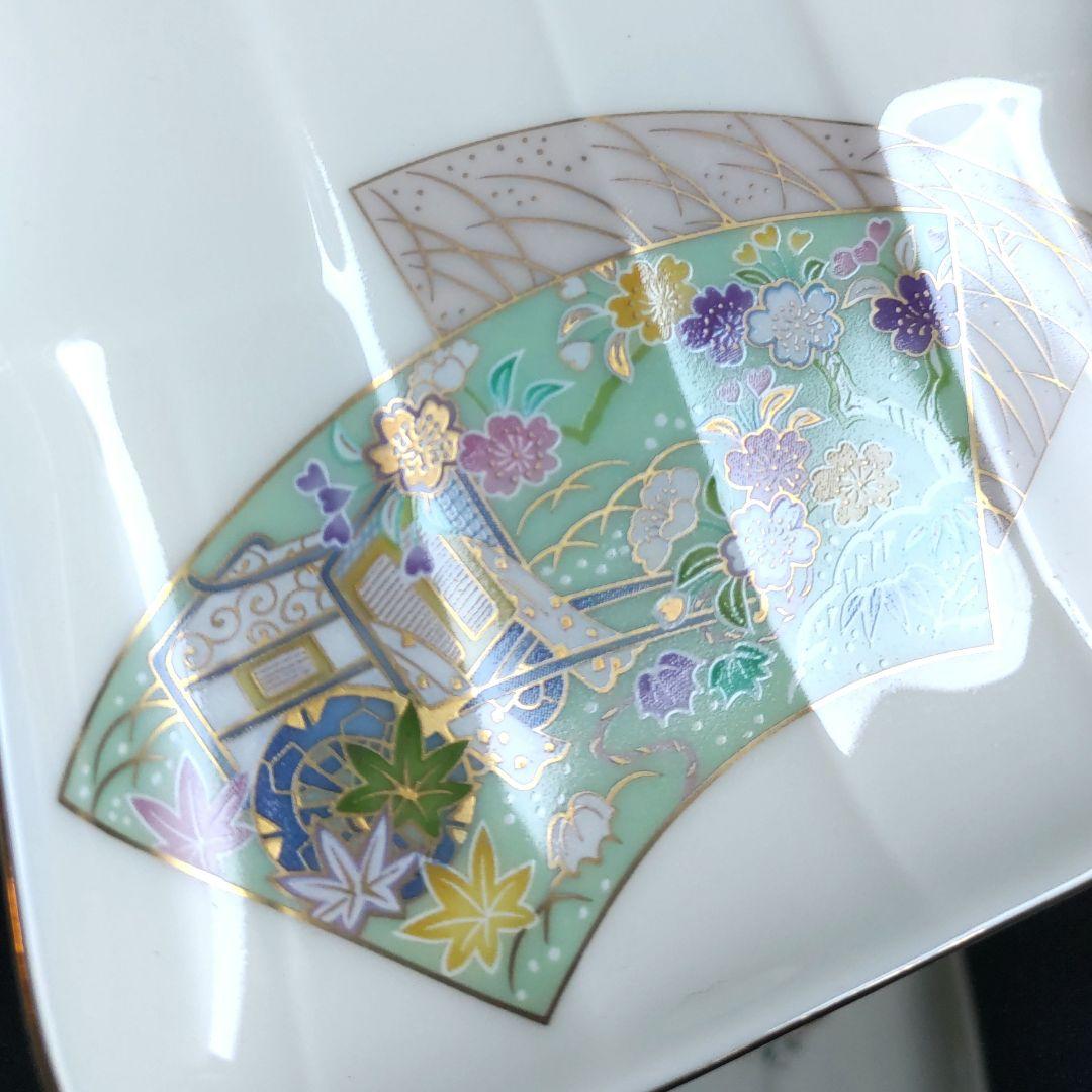 新品　千總　雛小袖　金彩色絵　菓子鉢　木箱／絵変わり　着物型小皿　紙箱　しおり付