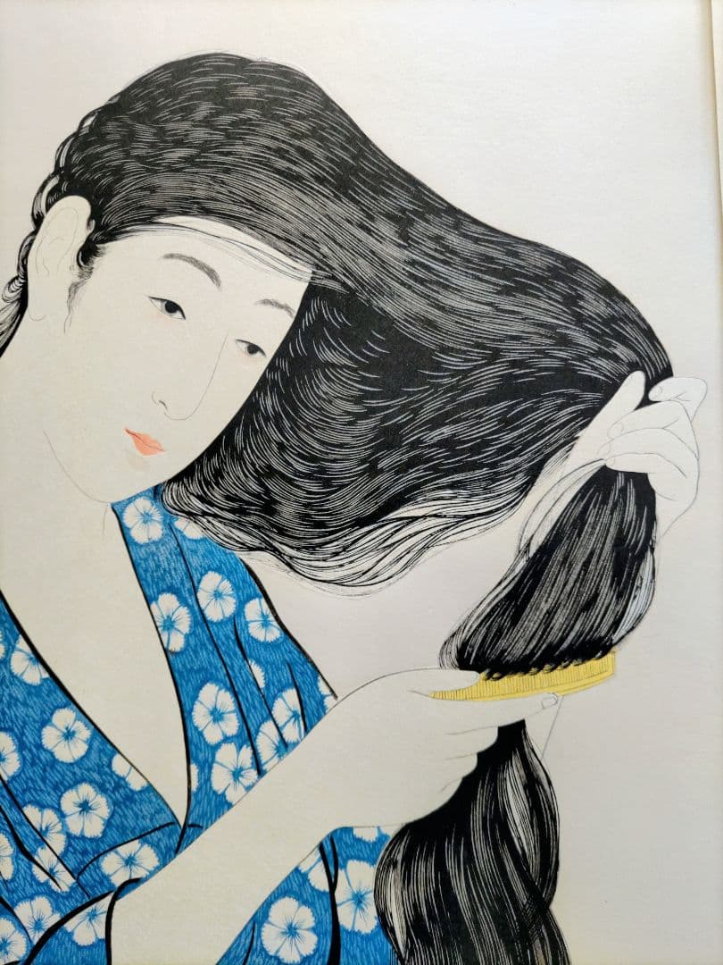 新版 橋口五葉集 髪すき 丹青社版 美人画 木版画 大判