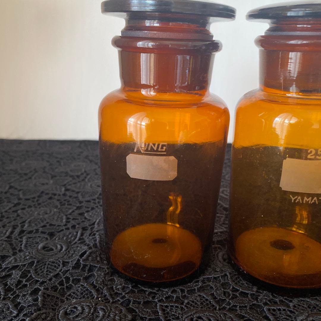 レトロ ガラス瓶 薬瓶 標本瓶 ボトル アンバー　 3本セット