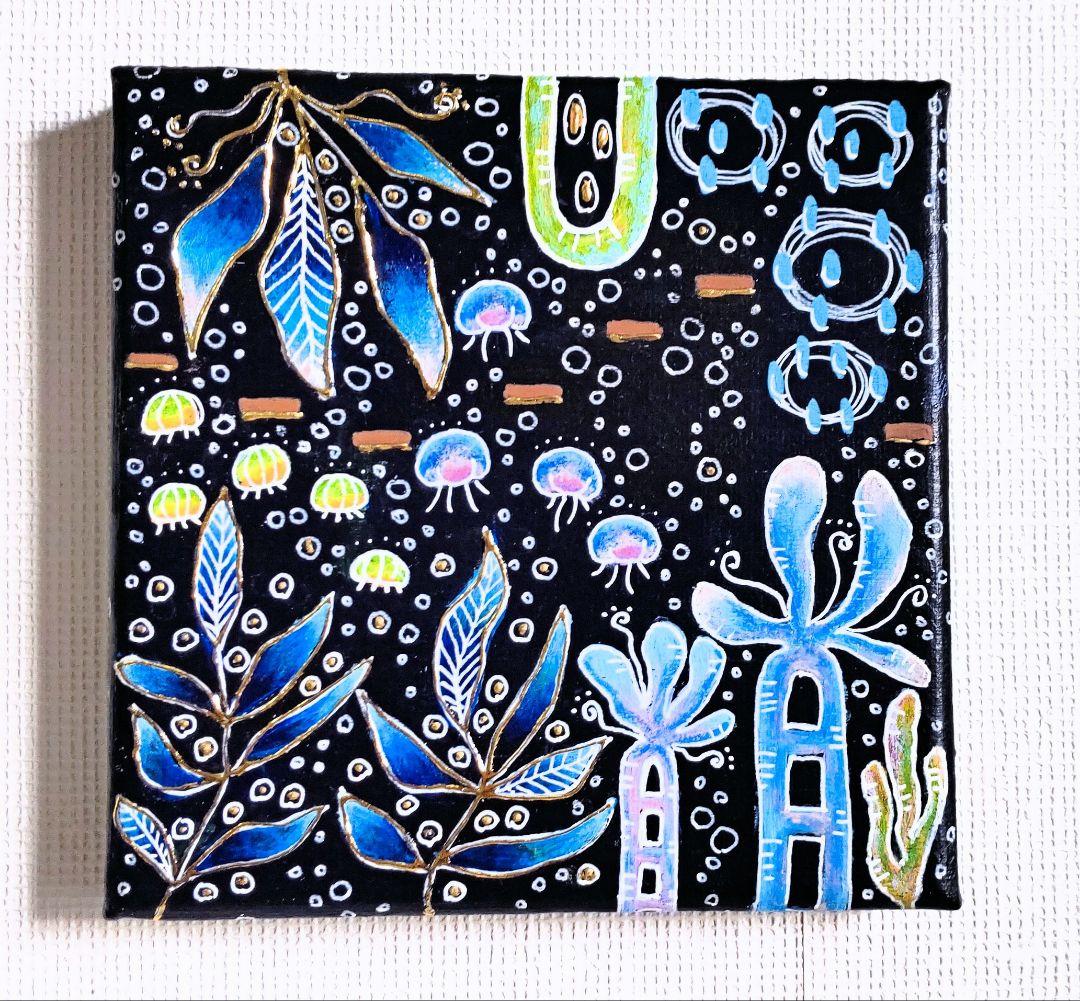 アート作品 アクリル画 深海の生き物たち 15×15