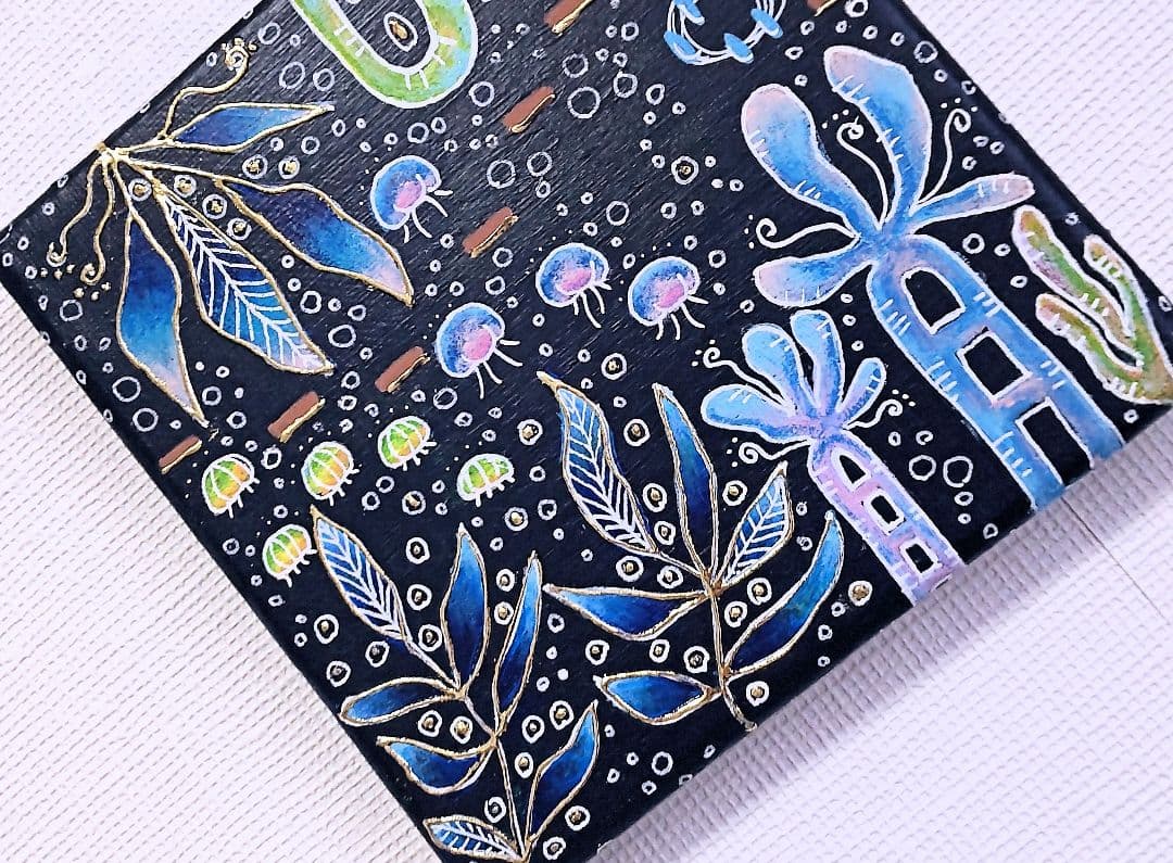 アート作品 アクリル画 深海の生き物たち 15×15