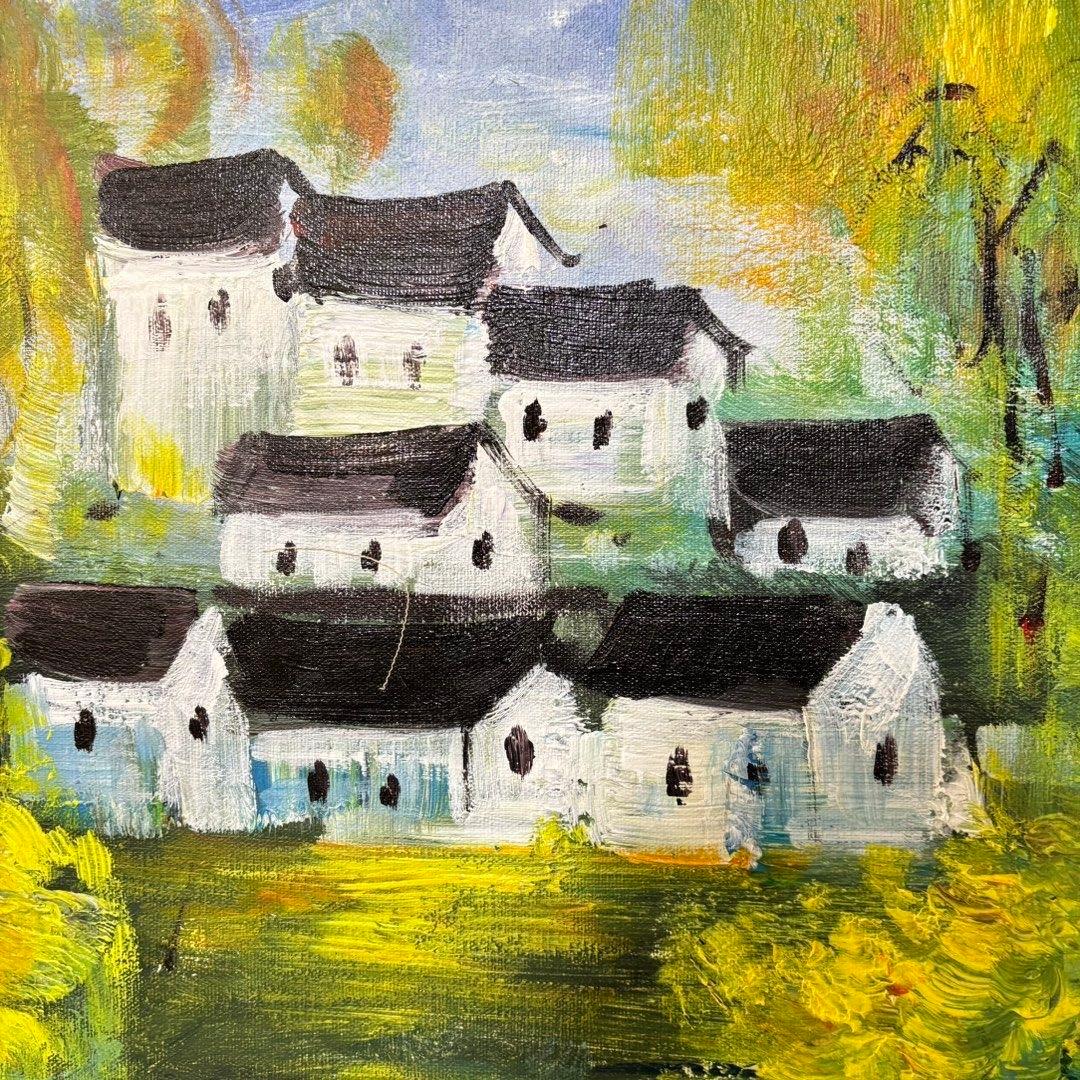 手描き 水彩油画 山水画 林風眠 作品図 中国絵画 約70×100cm 未表装