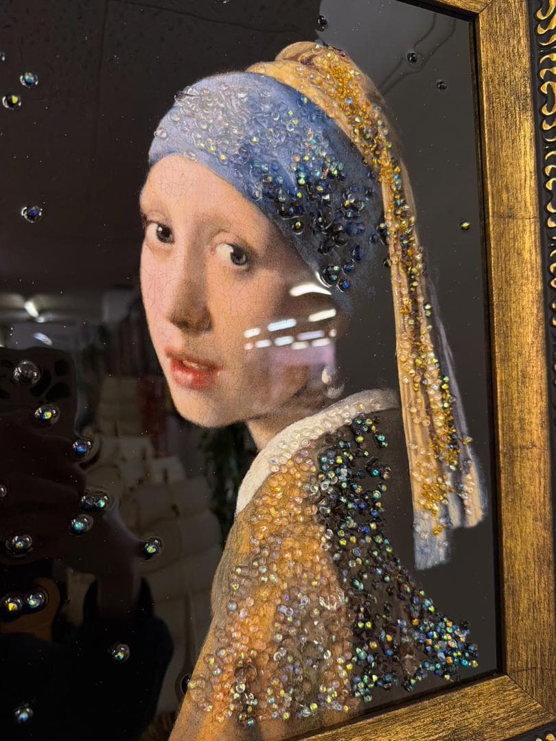 水晶絵　フェルメール　真珠の耳飾りの少女　アートパネル　アート　絵画　壁掛　額縁