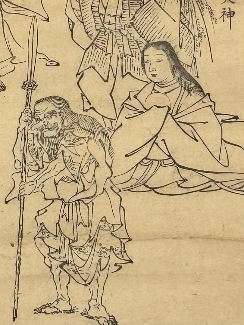 「神道七福神図」御霊宮 木版画 1枚|神社 江戸時代 木版すり刷り