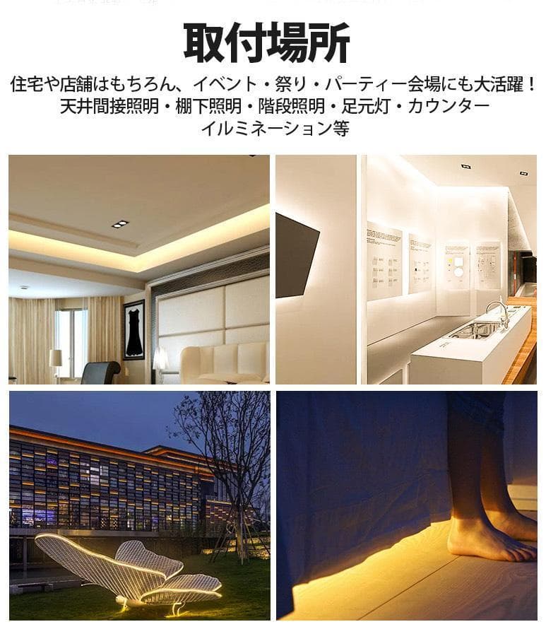 二列式ledテープ 100v家庭用ACアダプター6m 調光器付間接照明8色選択