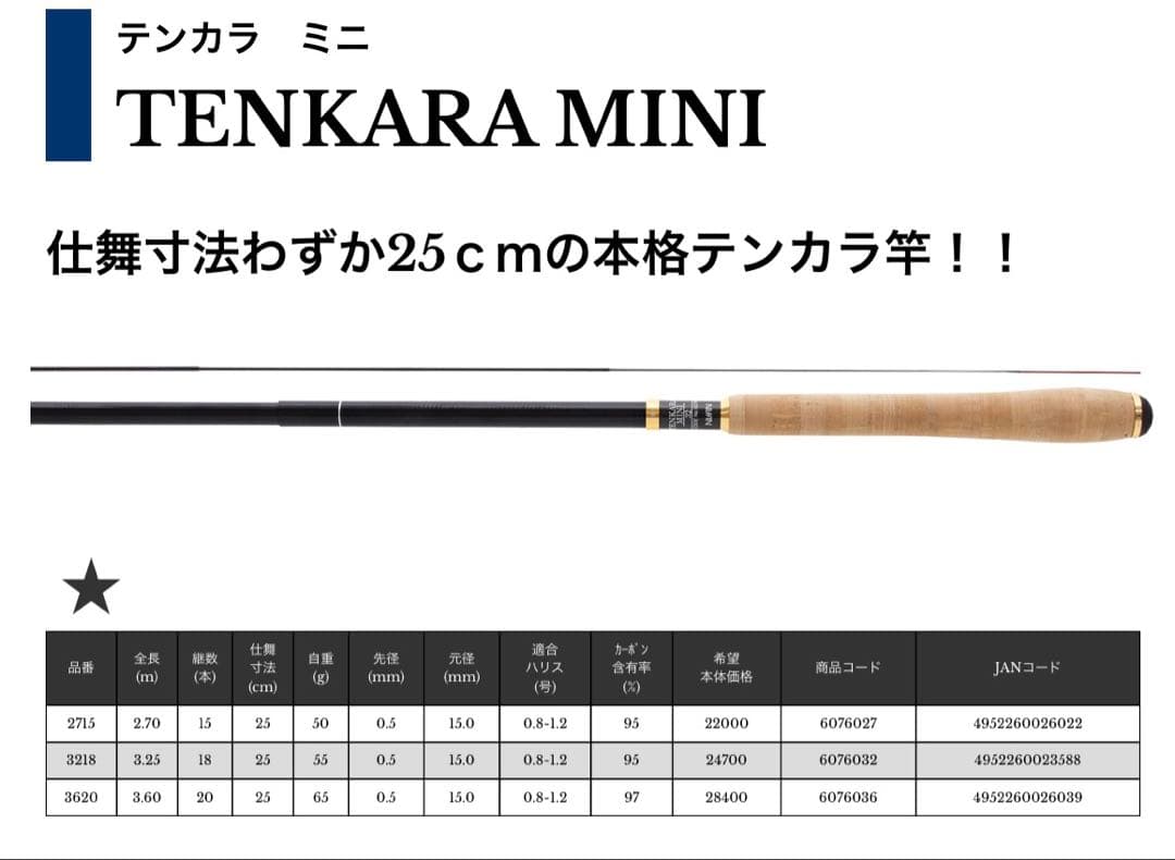 宇崎日新　TENKARA MINI 2.7m（テンカラ竿/仕舞い寸法25cm）