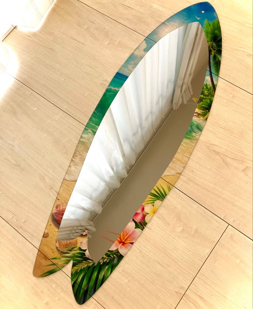セール❗️サーフボード型アートミラー✨サーフボードミラー✨ビーチインテリア✨訳有品