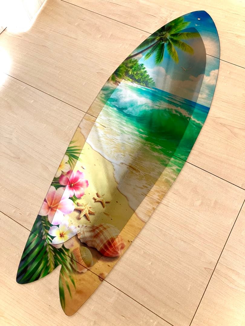 セール❗️サーフボード型アートミラー✨サーフボードミラー✨ビーチインテリア✨訳有品