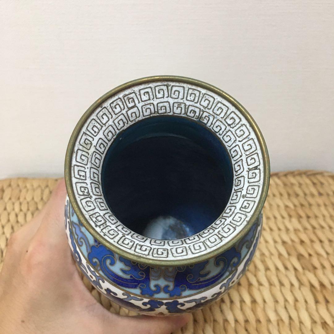 金属花瓶　アジアン　青