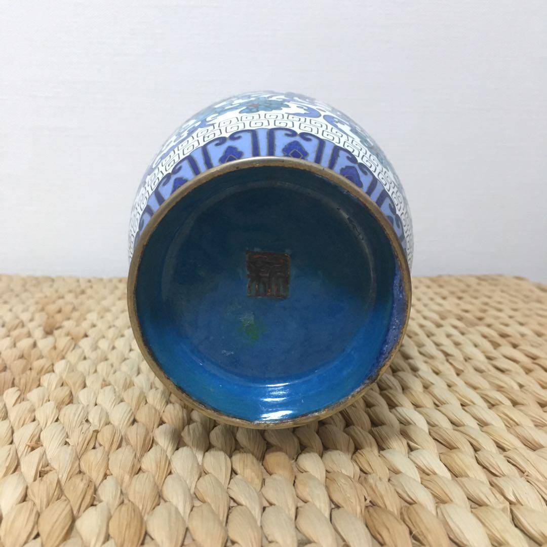 金属花瓶　アジアン　青