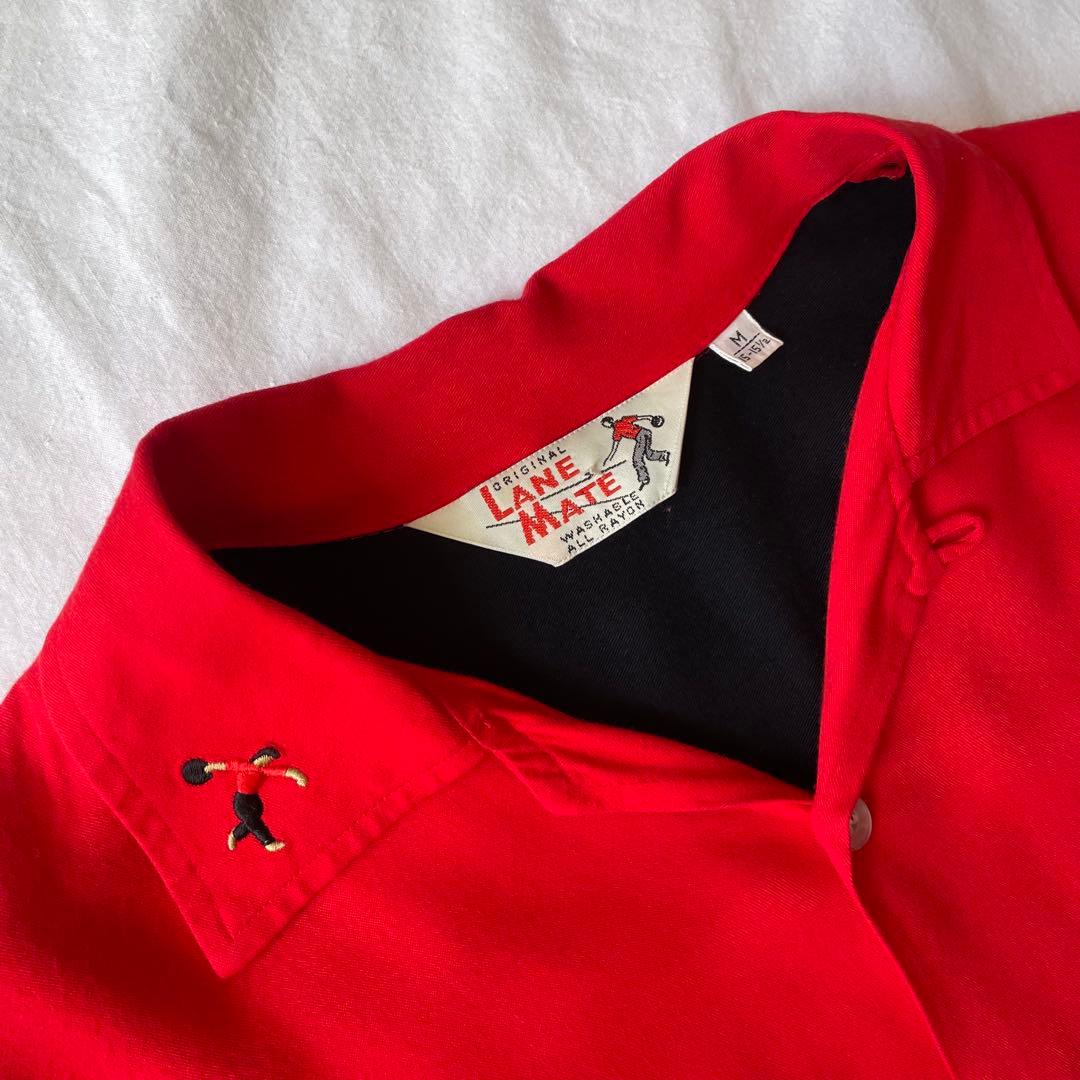 「最高刺繍」50s 60s レーヨン ボーリングシャツ オープンカラー 開襟