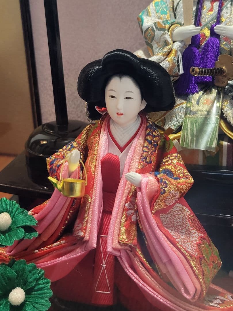 雛人形 五人飾り ケース入り オルゴール付 ひな人形 桃の節句 美品