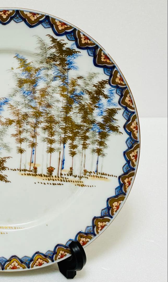 明治 深川製磁 香蘭社 オールド深川 有田焼 色絵竹林文7寸皿揃い