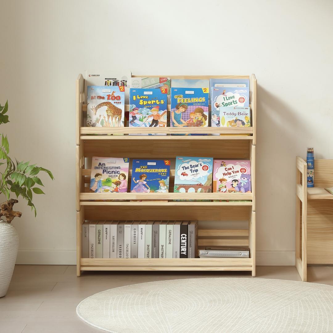 【新品】絵本棚+収納ラック 3段セット パイン材 組み合わせ自由