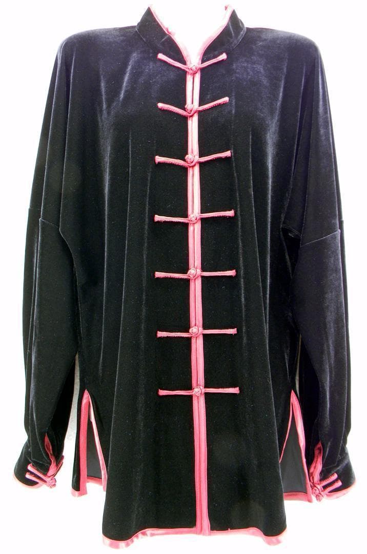太極拳 ベロア調 太極服 上下 L サイズ 男女両用 黒紅辺【新品】
