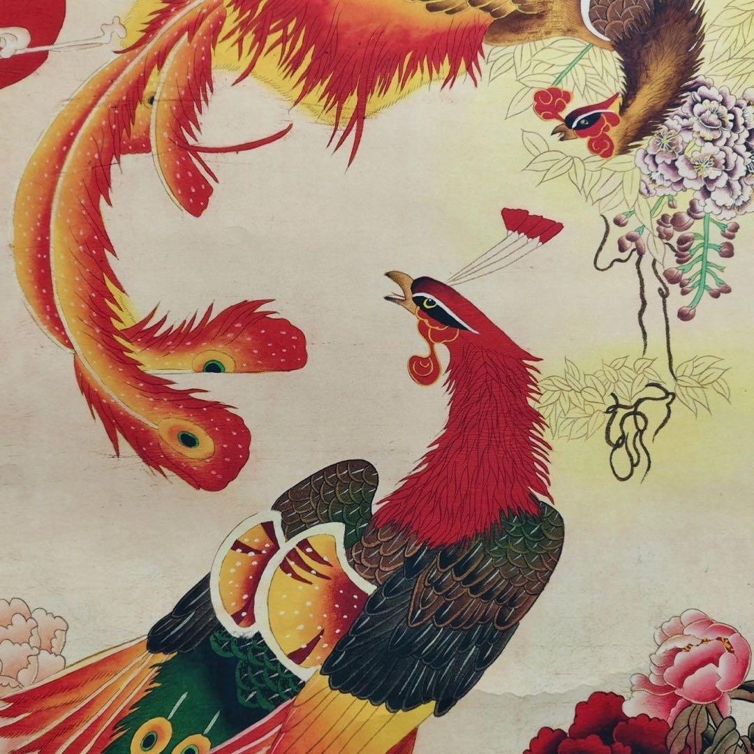 掛け軸 四尺中堂画 劉継卣 鳳凰図 証明書付 防偽 宣紙 裱装済 165×68