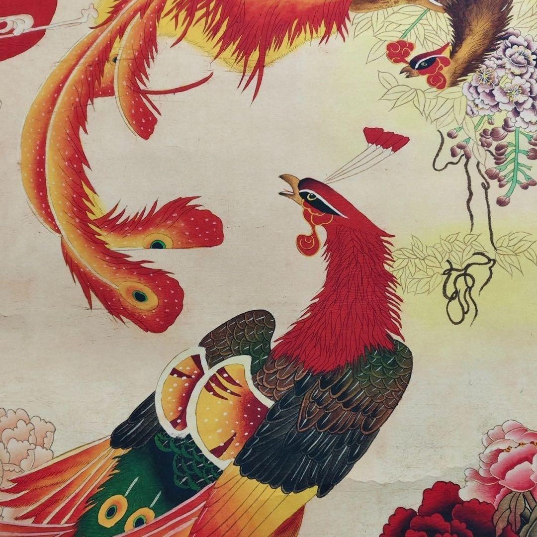 掛け軸 四尺中堂画 劉継卣 鳳凰図 証明書付 防偽 宣紙 裱装済 165×68