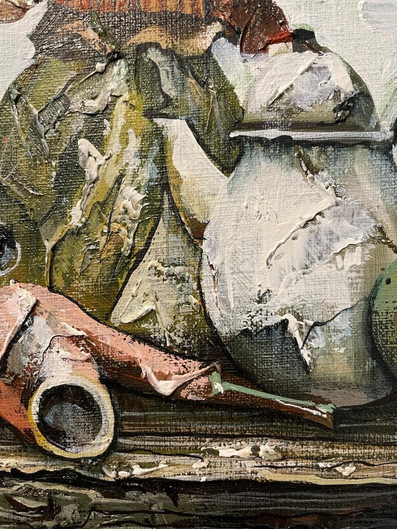 「真作」竹内敏彦『写真機』 静物画　油彩画　額装　サイン有り　F6号