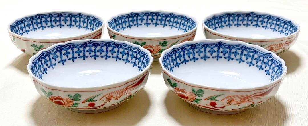 新品　たち吉　平安橘吉　赤絵花鳥　小鉢5個　多用鉢