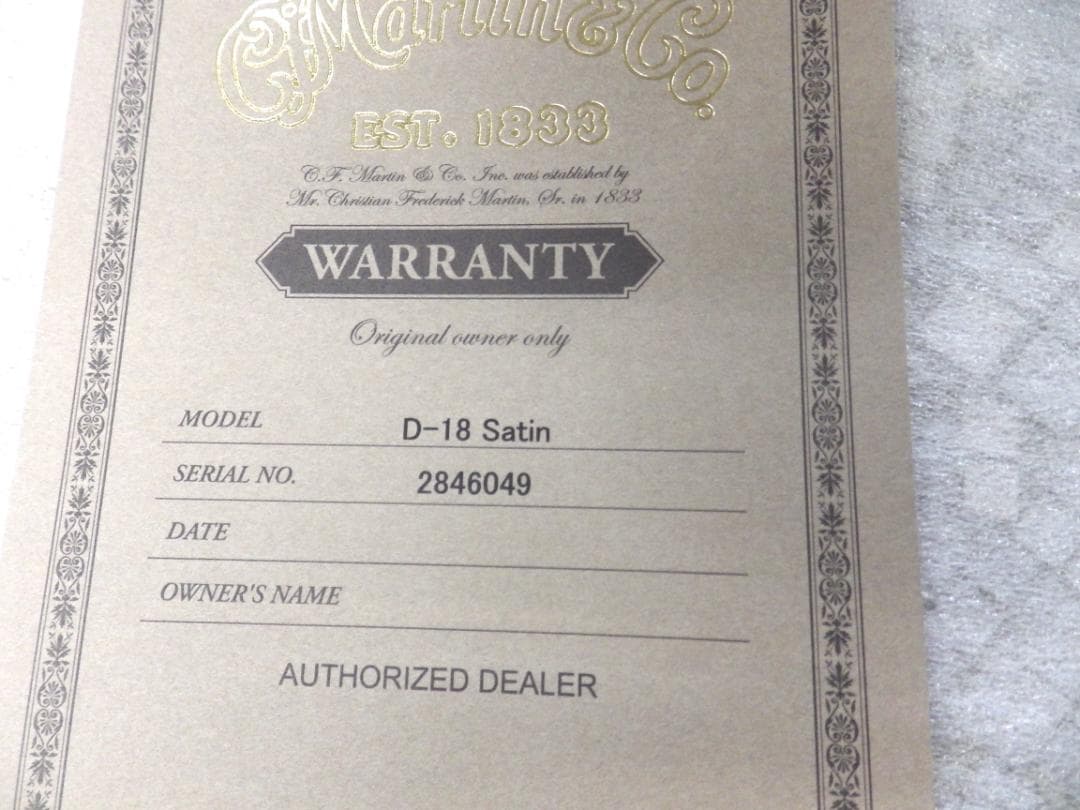 2025年9月購入品　弦高低め　Martin マーチン　D-18　Satin