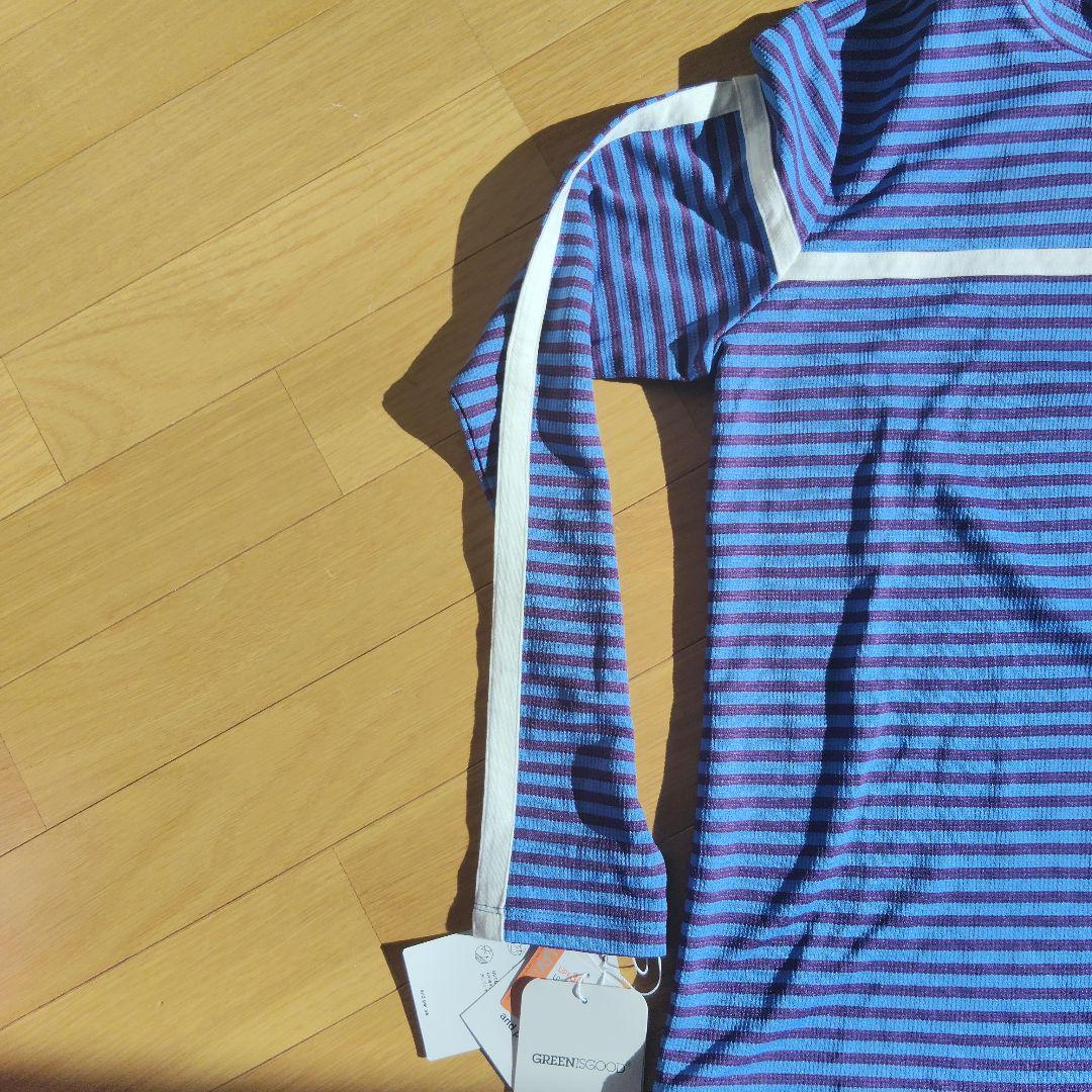新品　and persé モックネックシャツ 青紫ストライプ