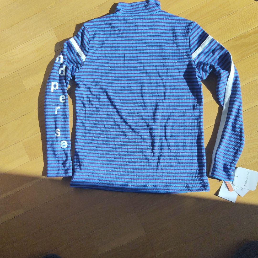 新品　and persé モックネックシャツ 青紫ストライプ