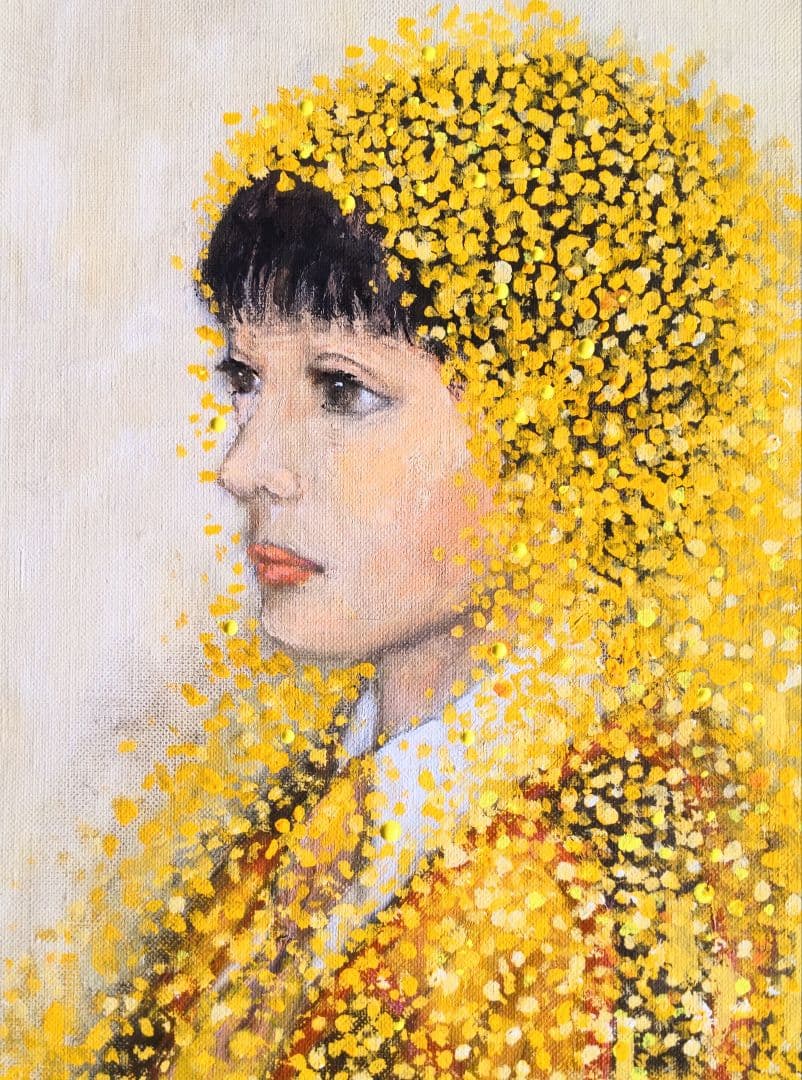 セール♥️油彩・アクリル画「ミモザ」Ｆ8 号 38×46cm