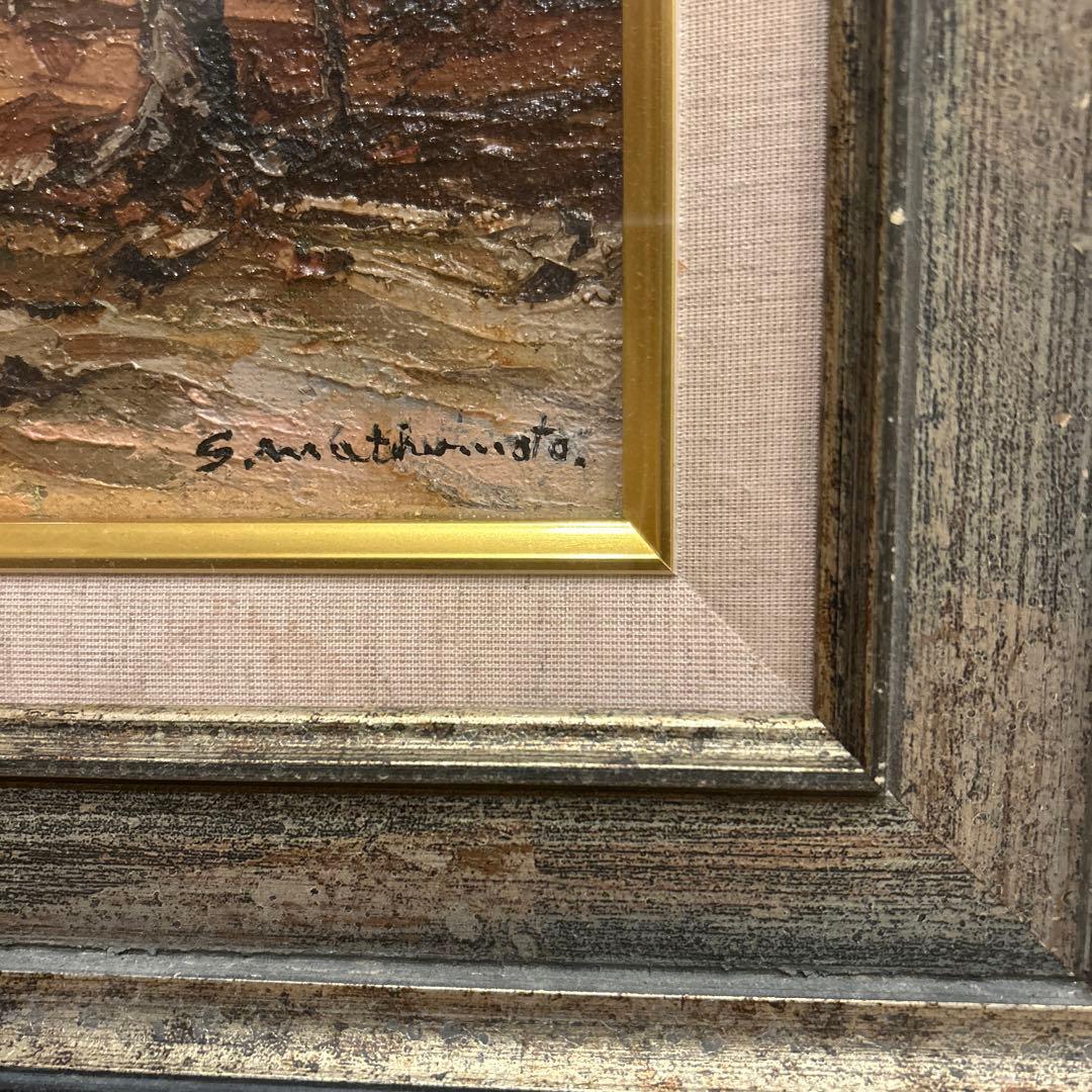 アンティーク調　油彩額縁　F3 くすみシルバー×金色　風景画　秋　インテリア