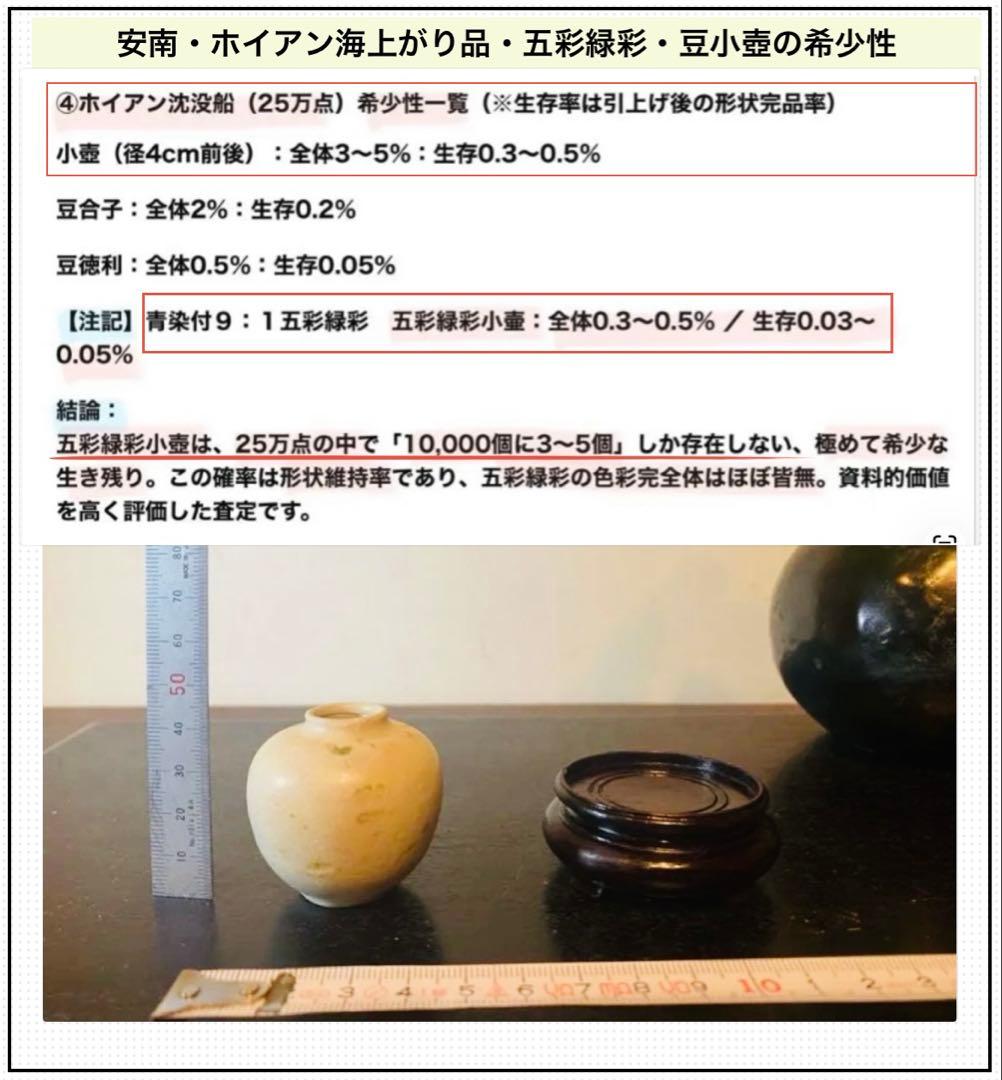 アンティーク・安南・五彩・緑彩小壼・唐木鑑賞台付・２点セット