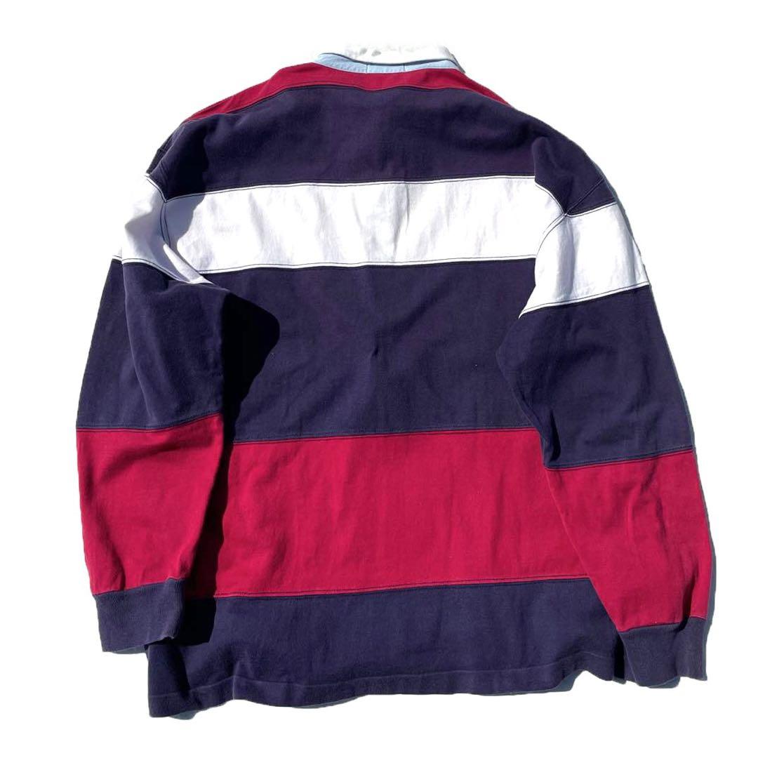 【90s】Peru製 L.L.Bean マルチボーダー ラガーシャツ レッド L