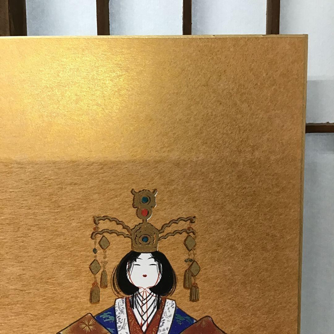 アンティーク　色紙　「お雛様」　作者名あり　自作色紙たとう付　S214SS