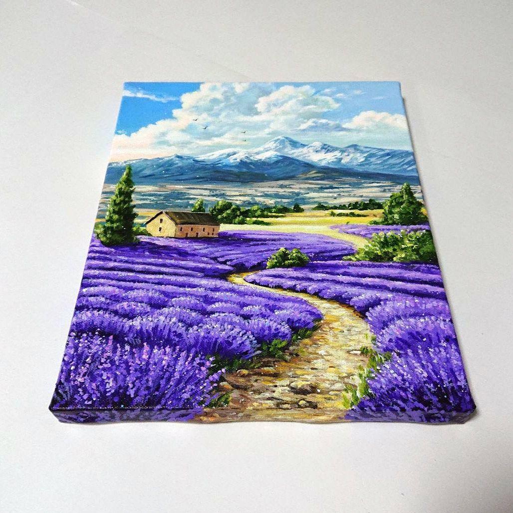 【ラベンダーの道】アクリル画 F3 風景画 絵画
