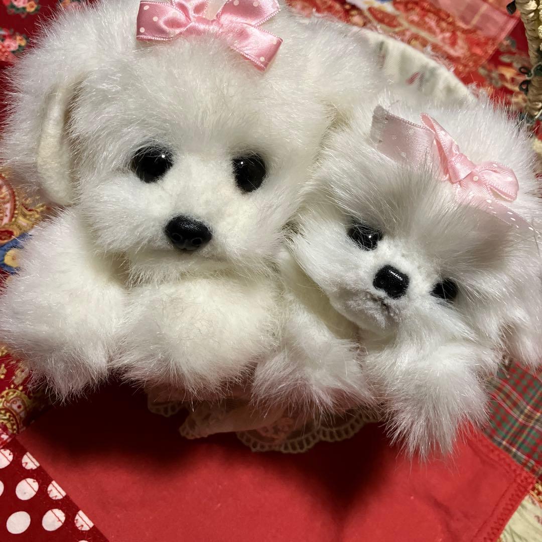 ぬいぐるみ犬　マルチーズ　白い犬　子犬わんちゃん　レトロぬいぐるみ犬　リアル