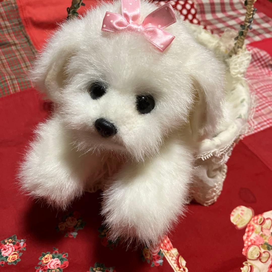 ぬいぐるみ犬　マルチーズ　白い犬　子犬わんちゃん　レトロぬいぐるみ犬　リアル