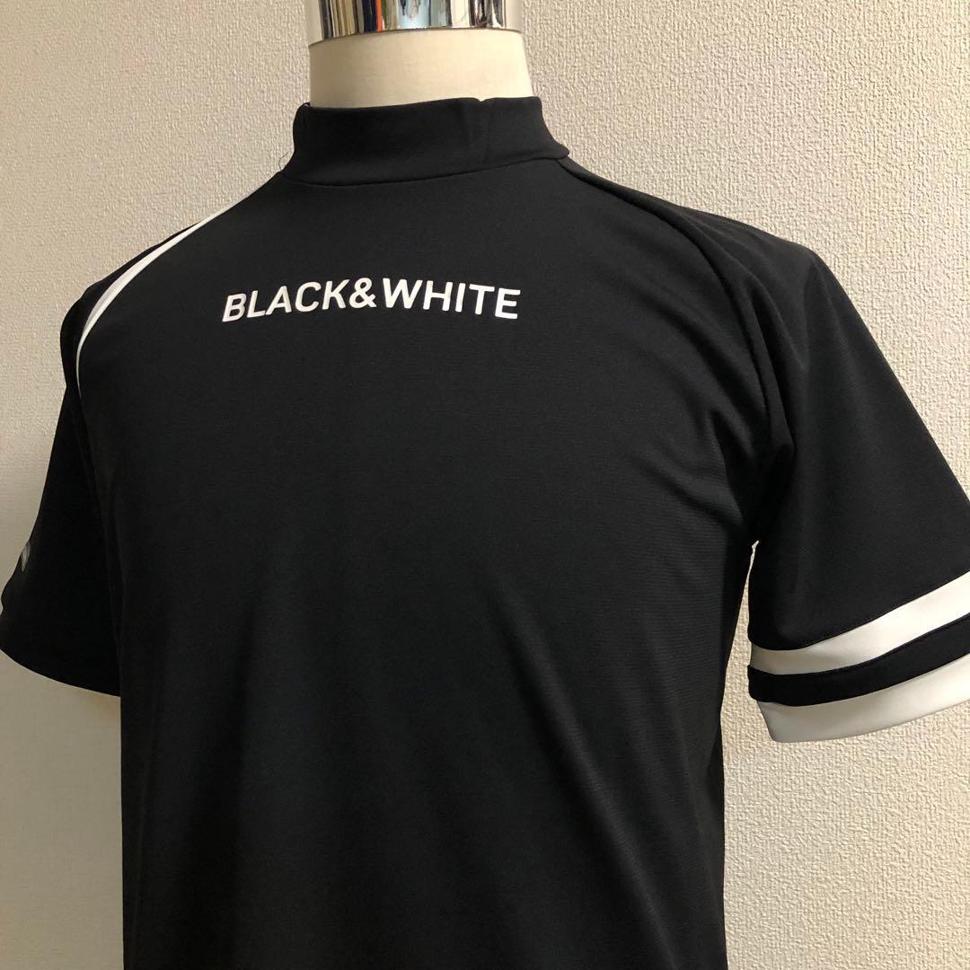 ブラックアンドホワイト モックネック シャツ ブラック Lサイズ
