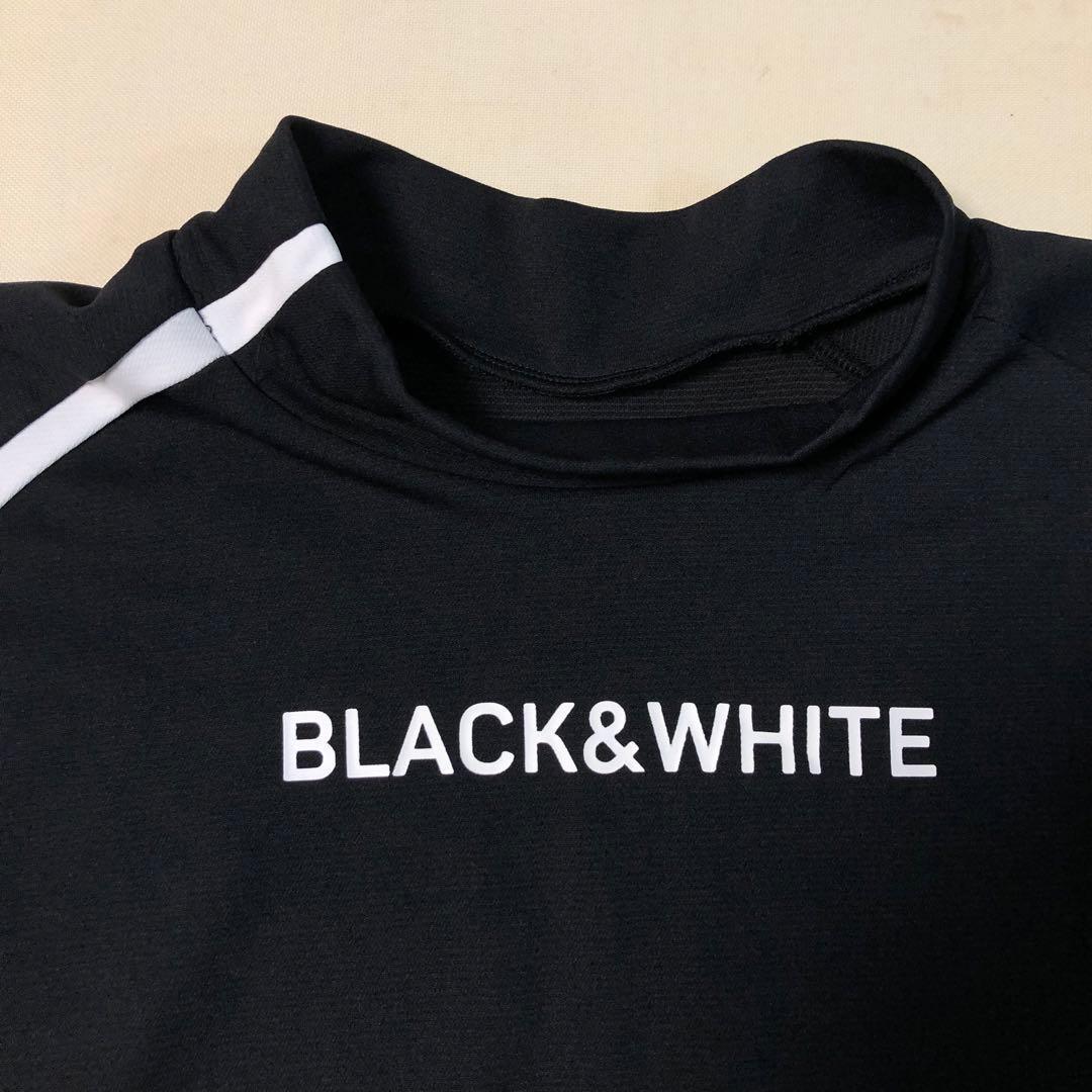 ブラックアンドホワイト モックネック シャツ ブラック Lサイズ
