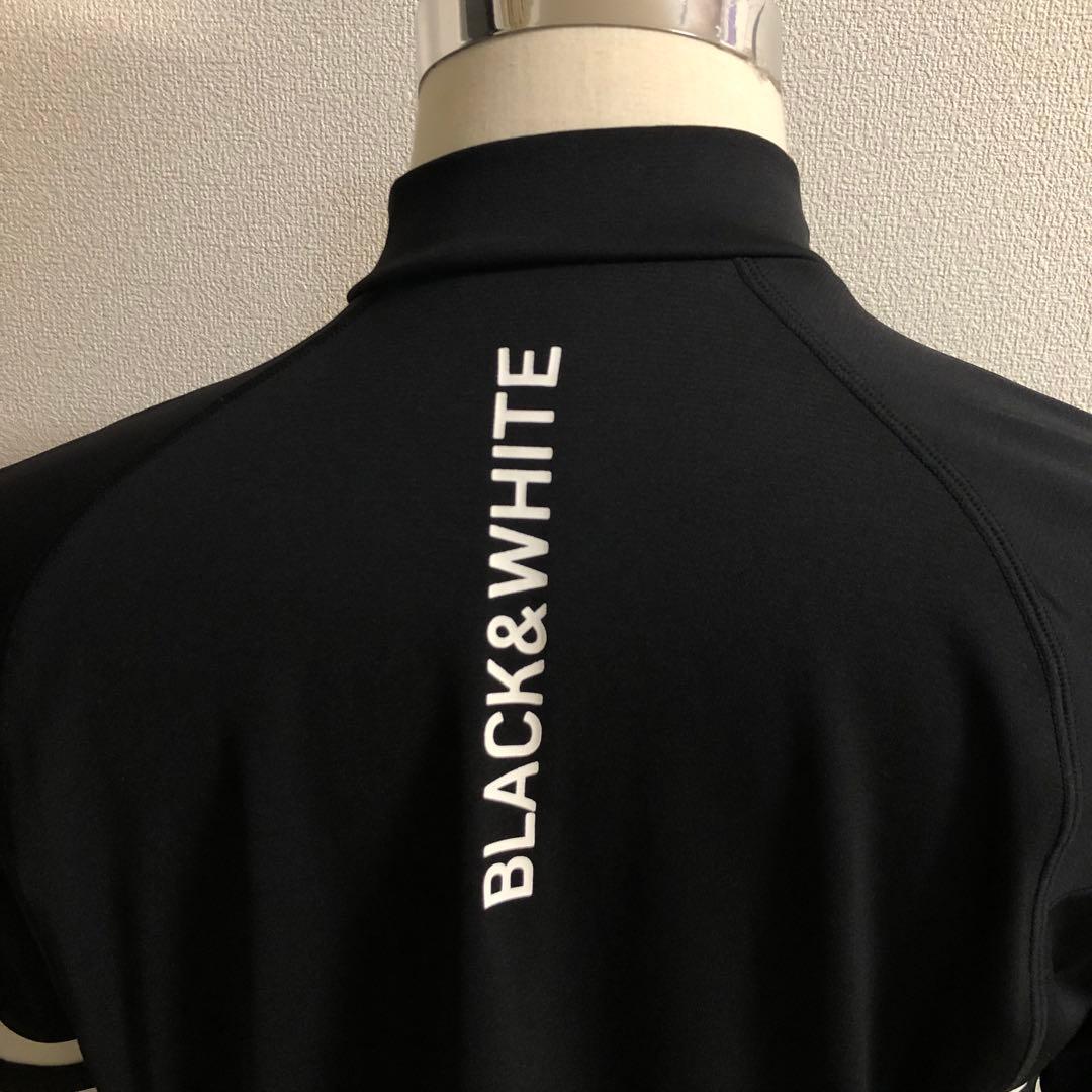 ブラックアンドホワイト モックネック シャツ ブラック Lサイズ