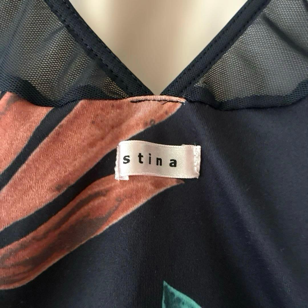 【stina】花柄キャップスリーブレオタード　ブラックベース　Sサイズ