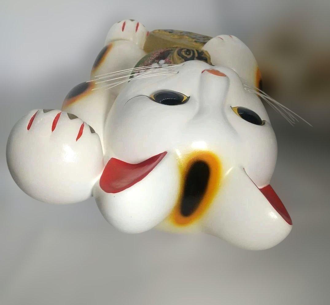 【希少・新品同様】とても大きな招き猫 左手挙げ 約34cm 陶器製 昭和レトロ