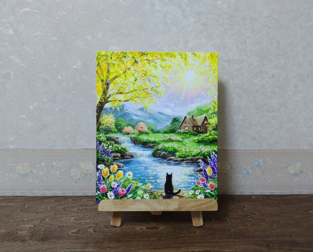 【ミモザの輝き】アクリル画 F3 風景画 絵画
