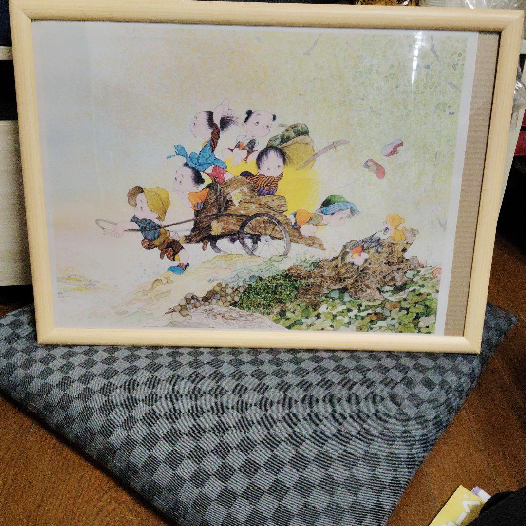 美品 中島潔（風の画家）複製画「秋風の光る音色」額装品 風の詩シリーズ