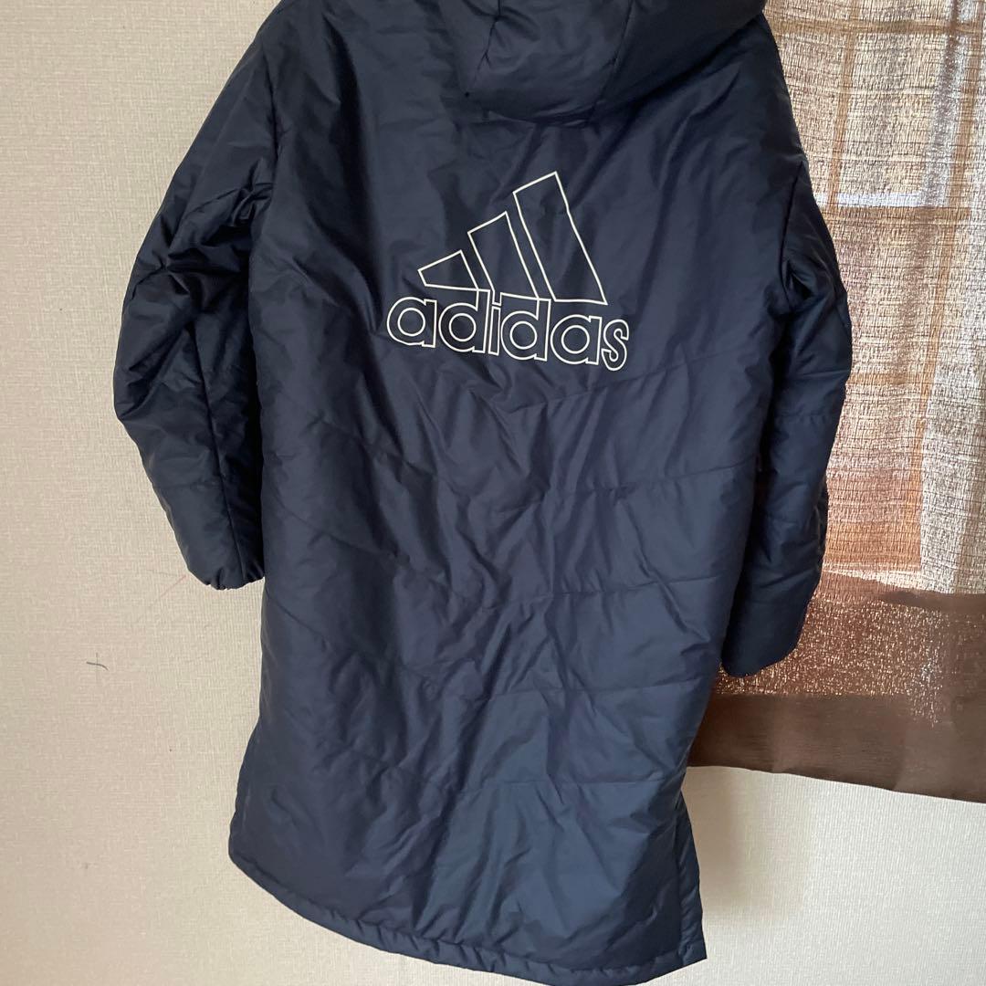 adidas ネイビー ベンチコート フード付き